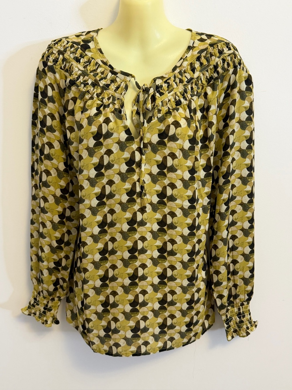Sunny Leigh Olive and Black Printed Long-Sleeve Peasant Blouse